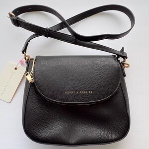 Poppy & Peonies Black Crossbody Bag with Gold Details